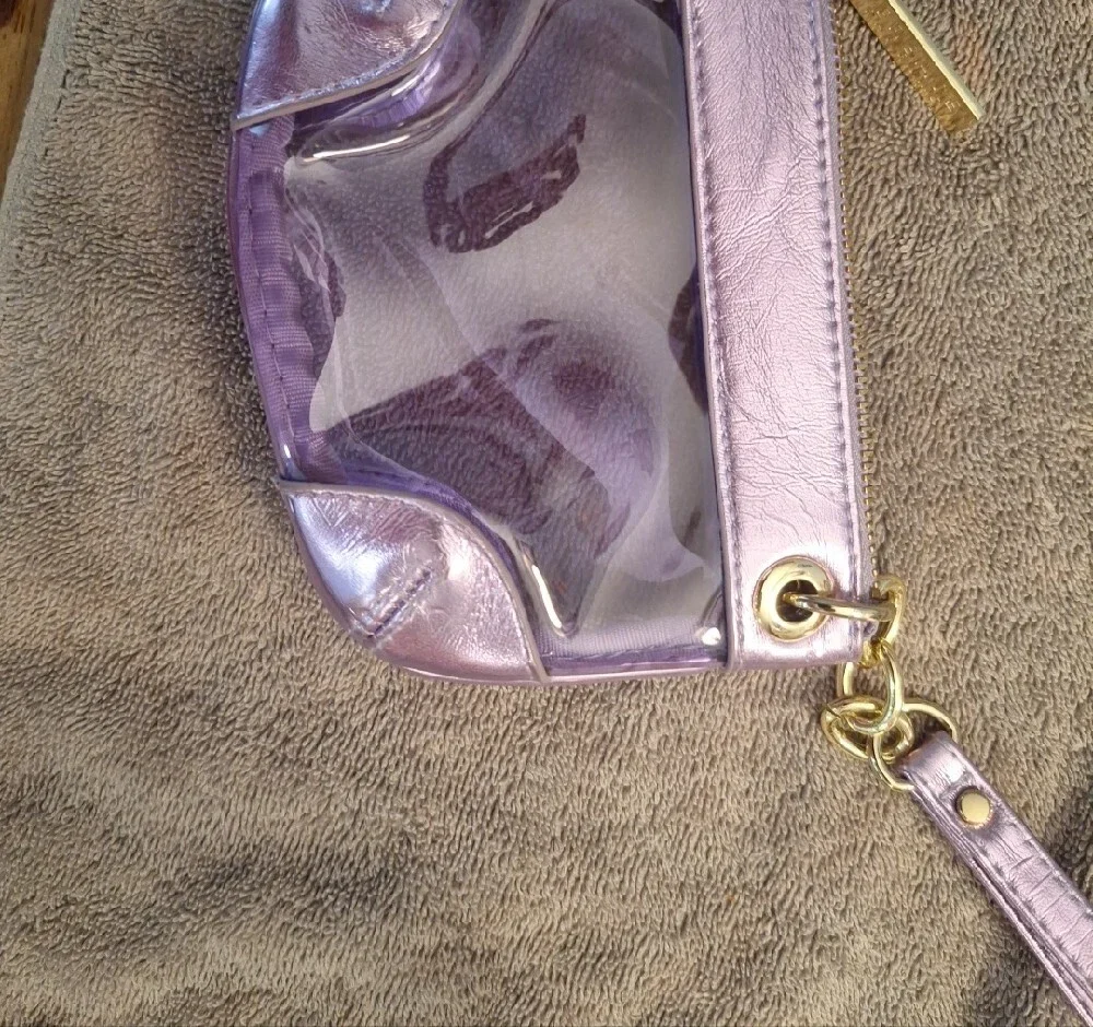 Versace Parfums Collection Metallic Lilac Clear Wristlet with Gold Hardware